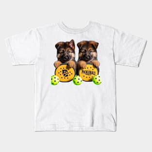 German Shepherd Puppies Pickleball Design Kids T-Shirt